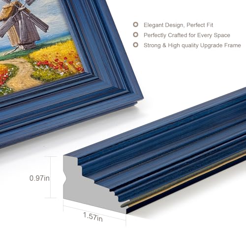 GULETHUN 27x40 Frame, Transitional Modern Design Picture Frames, 27 by 40 Rustic Poster Frame for Home Decor, Blue Vintage Photo Frame, Horizontal or Vertical Display, Choose Size & Color