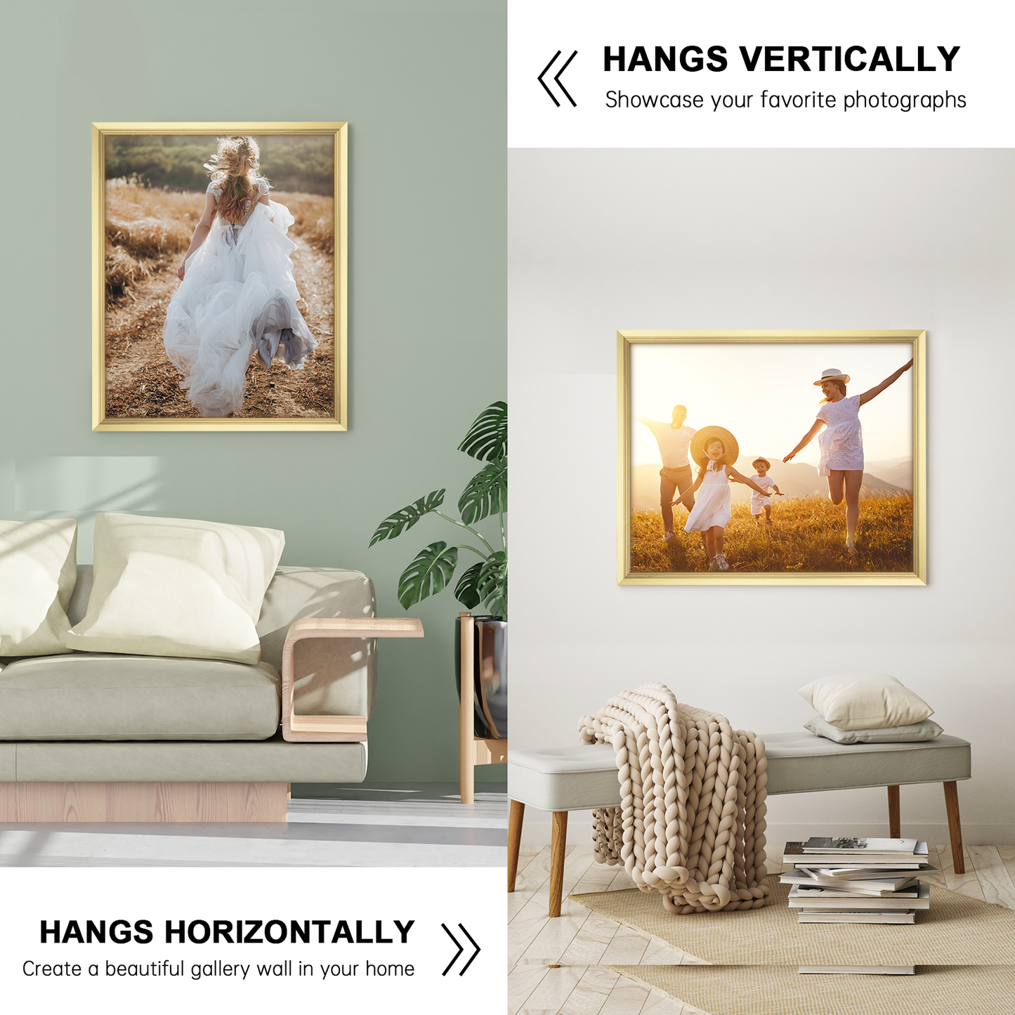 GULETHUN 18x22 Picture Frame, Gold Poster Frame, Home Decor Natural Gallery Frames, Horizontal or Vertical Format, Sturdy, Plexiglass, Large Wall Decor, for Photos, Artworks, Posters